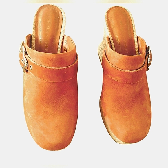 Boho 7 Retro Hipster Platform Brown Suede Espadrille Clog Mules New - Picture 5 of 7